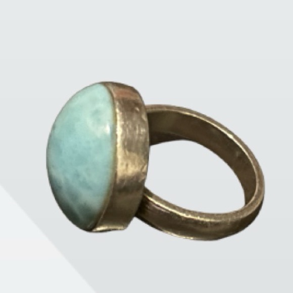 Natural Larimar Stone/ Crystal in Sliver Silver Ring Setting Size 6 - Picture 2 of 12